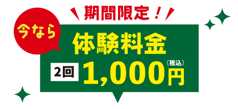 今なら体験料金 月2回1,000円（税込1,100円）
