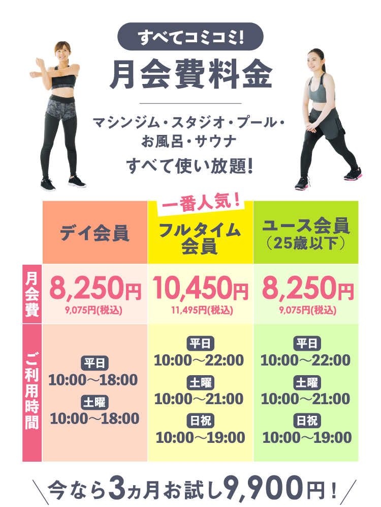 すべてコミコミ!月会費料金